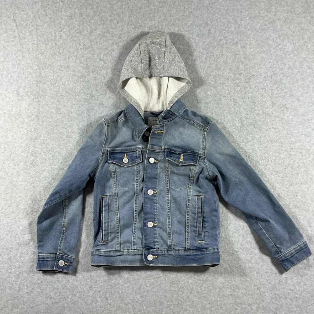 Old Navy Kids Denim Jacket with Grey Hood Medium Wash Size M 8